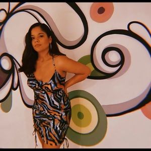 Cami cowl strapped back satin mini dress